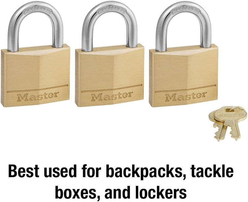 MasterLock 140TRI Solid Brass Padlock with Key, 3 Pack - Image 2