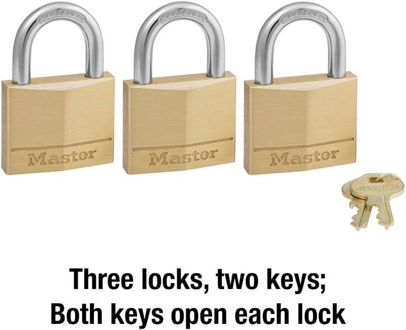 MasterLock 140TRI Solid Brass Padlock with Key, 3 Pack - Image 4