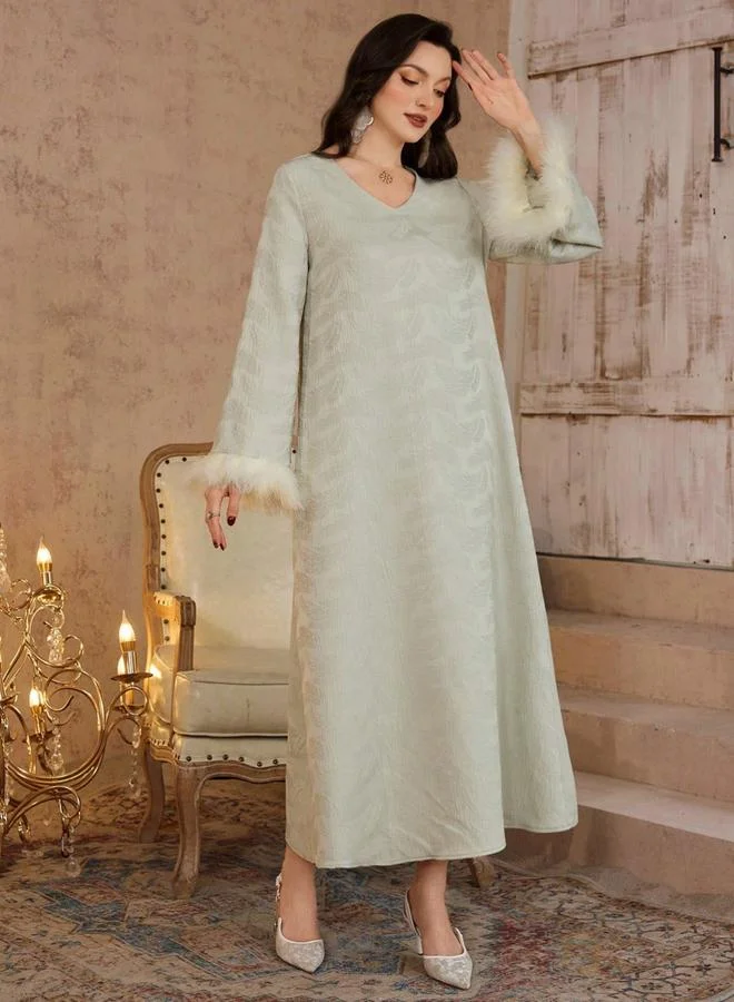 Take Two  Women Faux Fur Cuff Jacquard Jalabiya for Women | Best Price UAE