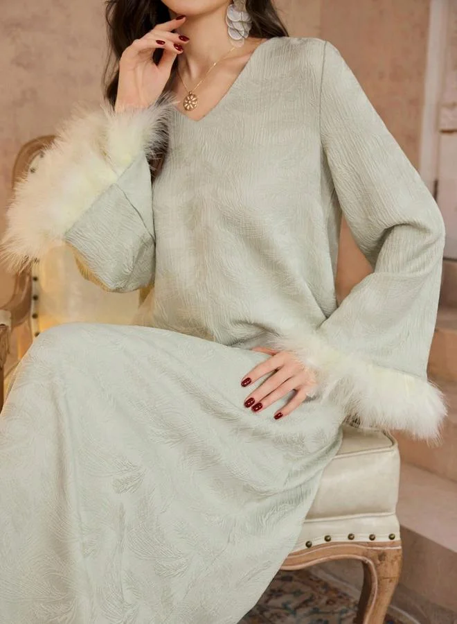 Take Two  Women Faux Fur Cuff Jacquard Jalabiya for Women | Best Price UAE