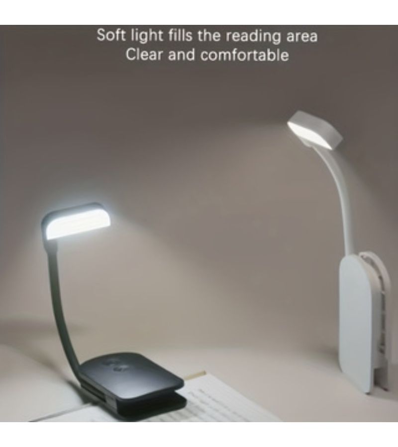 مصباح طاولة LED حديث قابل للشحن عبر USB، ضوء قراءة قابل للتثبيت، قابل للتعديل بثلاثة ألوان، تصميم مشبك مرن، أسود، مساعد تعلم لغرفة النوم والمكتب والمطبخ وغرفة المعيشة - Image 1