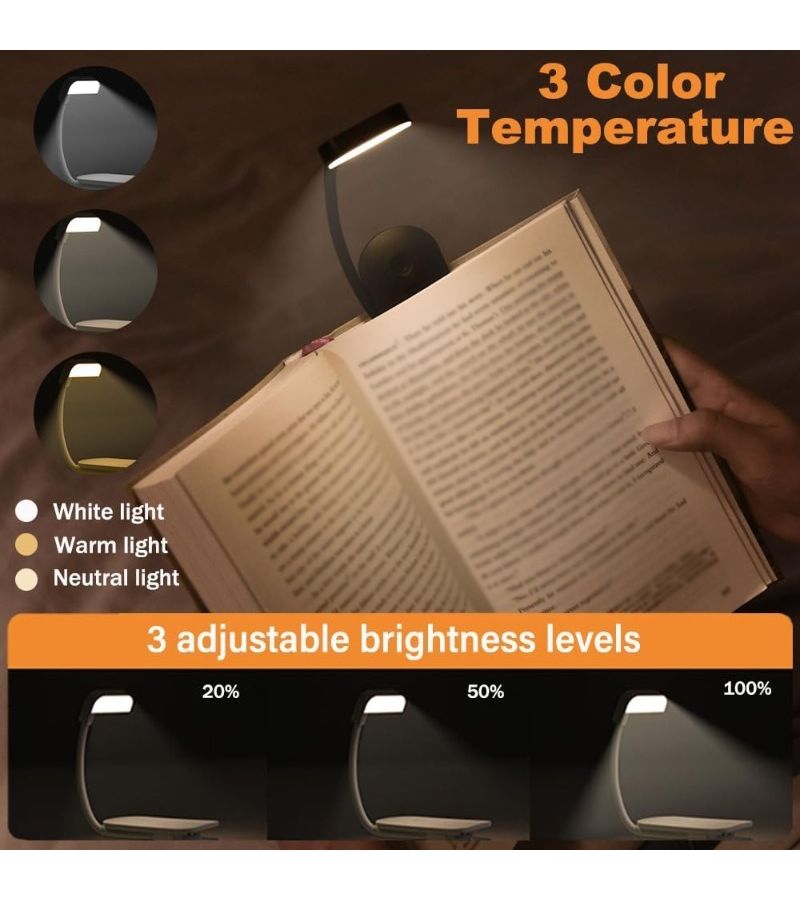مصباح طاولة LED حديث قابل للشحن عبر USB، ضوء قراءة قابل للتثبيت، قابل للتعديل بثلاثة ألوان، تصميم مشبك مرن، أسود، مساعد تعلم لغرفة النوم والمكتب والمطبخ وغرفة المعيشة - Image 2