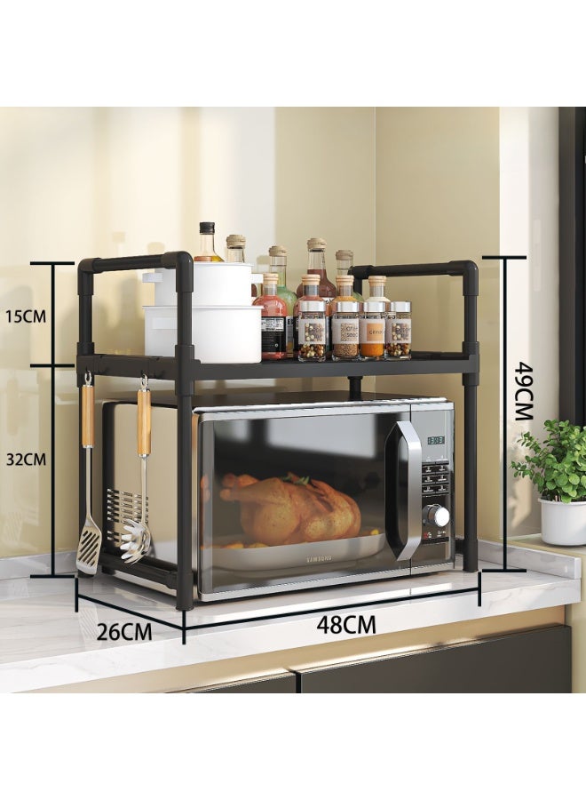Spice Rack Organizer for Countertop, 2 Tier Bathroom Shelf, Desktop Makeup Organizer, Microwave Cart Coffee Bar Microwave Stand Rack, Small Storage Rack for Kitchen, Bath Room, Bedroom and Office (Black) - Image 3