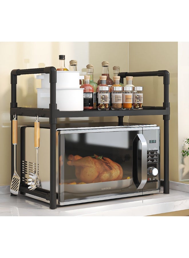 Spice Rack Organizer for Countertop, 2 Tier Bathroom Shelf, Desktop Makeup Organizer, Microwave Cart Coffee Bar Microwave Stand Rack, Small Storage Rack for Kitchen, Bath Room, Bedroom and Office (Black) - Image 1