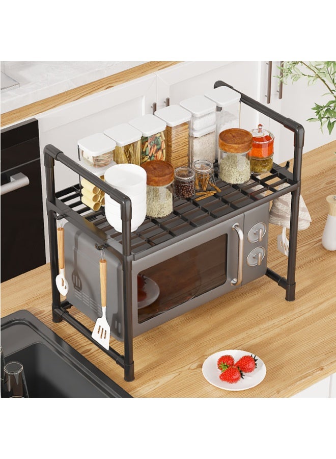 Spice Rack Organizer for Countertop, 2 Tier Bathroom Shelf, Desktop Makeup Organizer, Microwave Cart Coffee Bar Microwave Stand Rack, Small Storage Rack for Kitchen, Bath Room, Bedroom and Office (Black) - Image 4