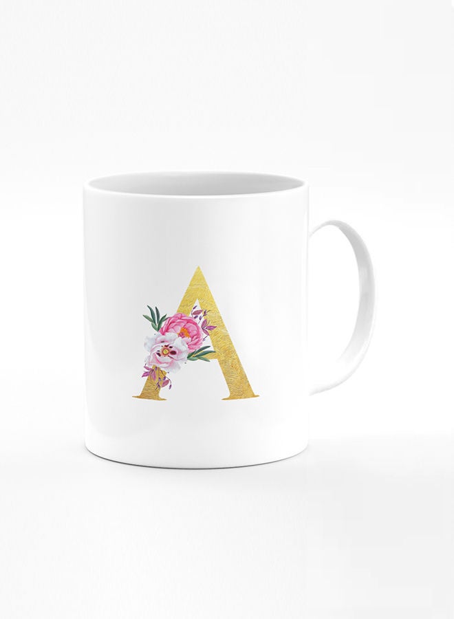 Stylizedd Stylizedd Designer Printed Coffee Mug 11oz Ceramic Personalised Gift Mugs Cup -Custom Monogram Initial Letter Floral Pattern Alphabet - A ( White ) - Image 1