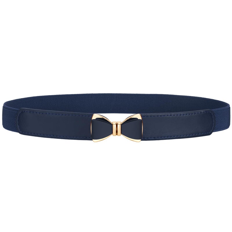 VONMELLI Womens Skinny Elastic Navy Belt Stretchy Bow Belt for Women Dresses Thin Waist Ladies Belts, M - Image 1