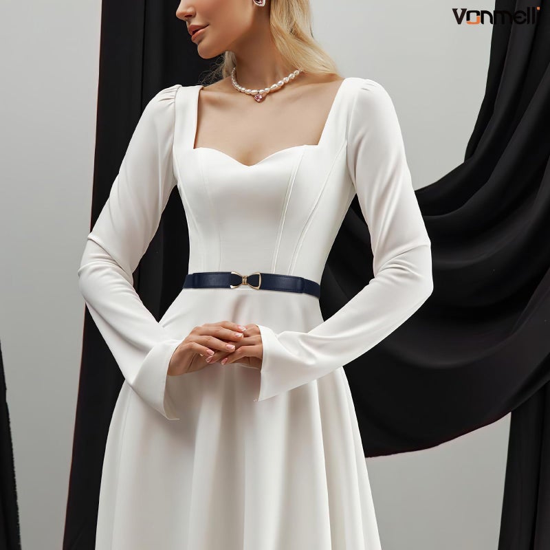 VONMELLI Womens Skinny Elastic Navy Belt Stretchy Bow Belt for Women Dresses Thin Waist Ladies Belts, M - Image 4