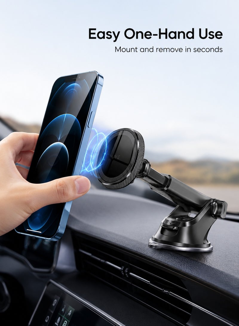 WYE 15W In-Car Wireless Charging Phone Holder | Dashboard & Windshield Mount | Fast Charging Car phone mount | 360° Rotation Mobile Stand | Universal Smartphone Compatibility | Black - Image 2