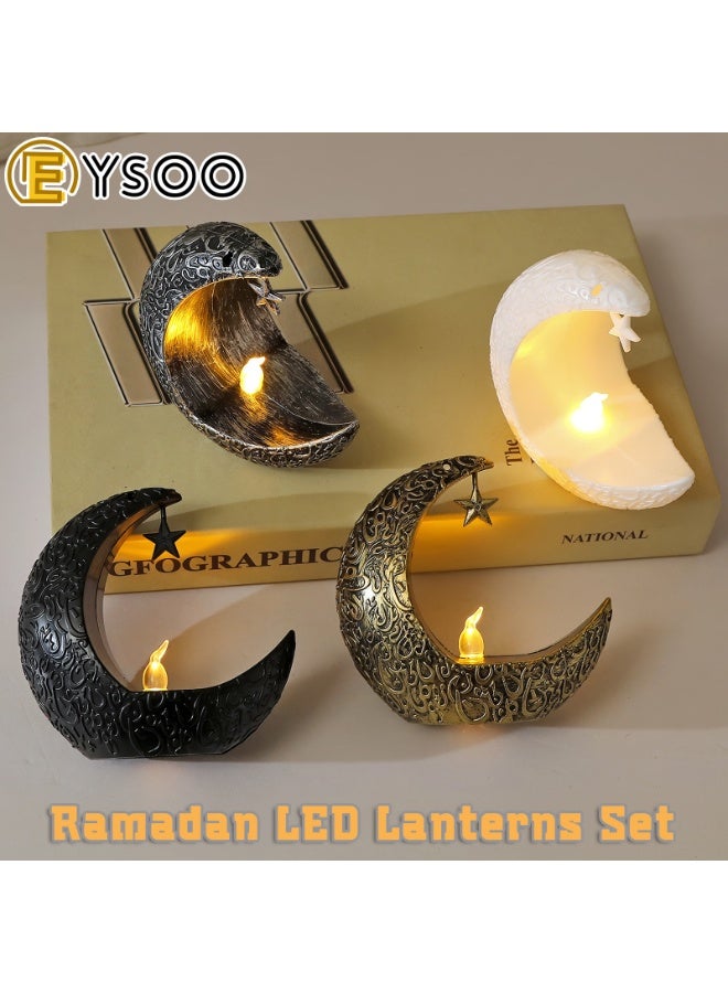  إيسو مصابيح طاولة إيسو الرمضانية 4 قطع - مصابيح طاولة رمضان بشكل القمر، فوانيس إل إي دي، زينة طاولة عيد مبارك لغرف النوم والمعيشة والديكور المنزلي - Image 3