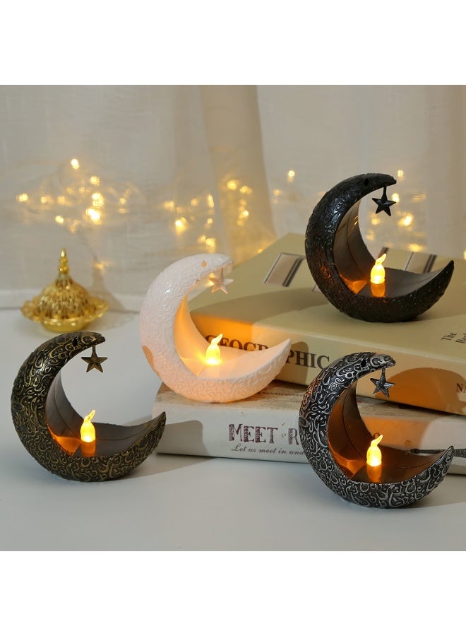  إيسو مصابيح طاولة إيسو الرمضانية 4 قطع - مصابيح طاولة رمضان بشكل القمر، فوانيس إل إي دي، زينة طاولة عيد مبارك لغرف النوم والمعيشة والديكور المنزلي - Image 1