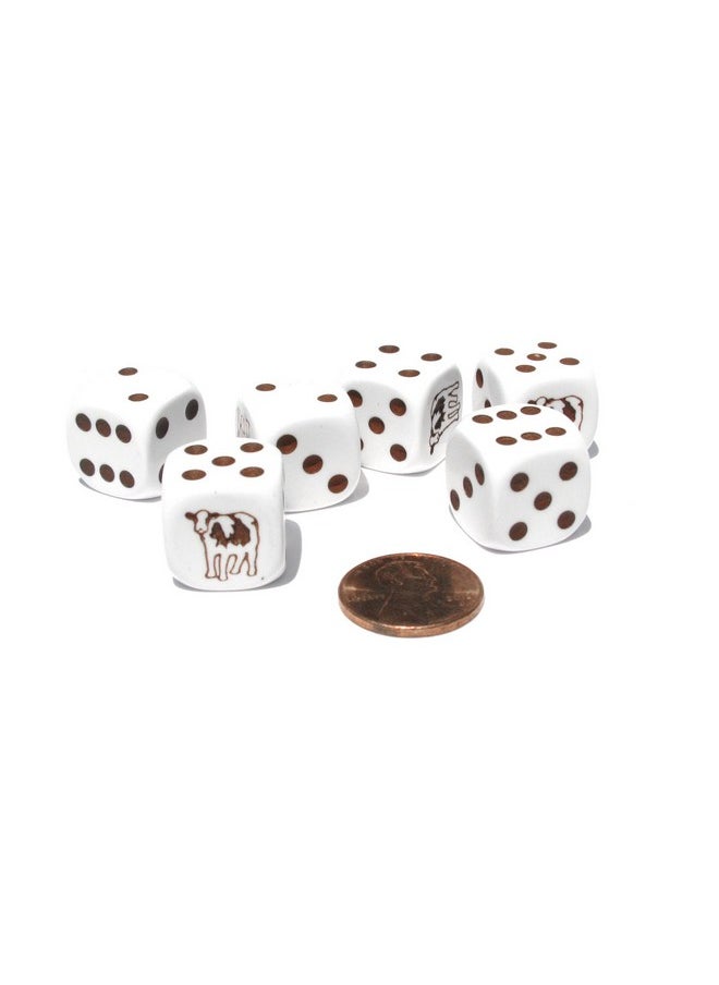 Koplow Games Set of 6 Cow Dice 16mm D6 Rounded Edge Koplow Animal Dice- White with Brown Pips  - Image 4