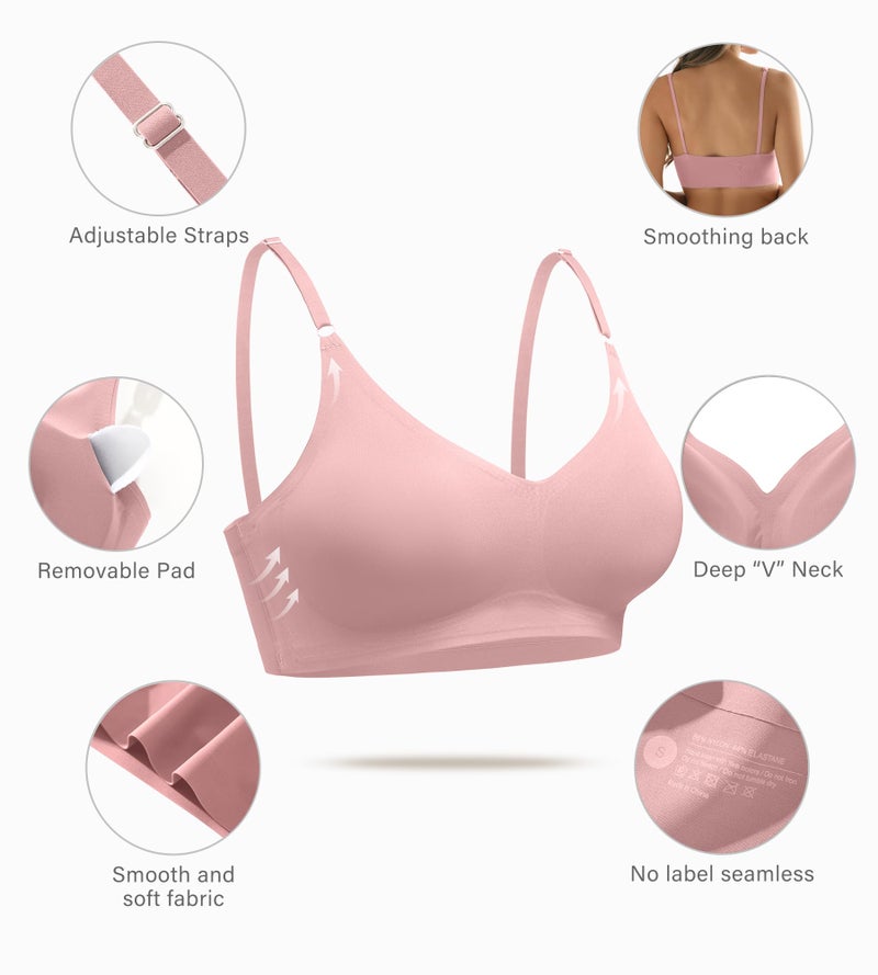 DEANGELMON Seamless Bras for Women V Neck Padded Bra Adjustable Straps Bralettes Everyday Sleeping Bra Multiple Pack(4P14,M) - Image 3