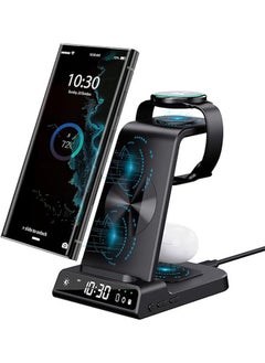 Wireless Charger, Samsung S24 Ultra/S23 Ultra/Z Flip 5 Samsung Charging Station with Clock, Samsung Watch Charger for Galaxy Watch 6/5 Pro, Samsung Wireless Phone Charger for Galaxy Buds Pro/2