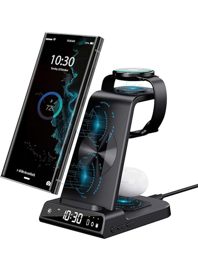 General - Wireless Charger, Samsung S24 Ultra/S23 Ultra/Z Flip 5 Samsung Charging Station with Clock, Samsung Watch Charger for Galaxy Watch 6/5 Pro, Samsung Wireless Phone Charger for Galaxy Buds Pro/2 - Image 1