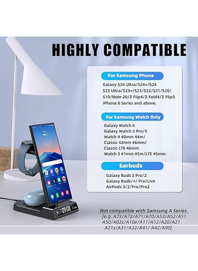 General - Wireless Charger, Samsung S24 Ultra/S23 Ultra/Z Flip 5 Samsung Charging Station with Clock, Samsung Watch Charger for Galaxy Watch 6/5 Pro, Samsung Wireless Phone Charger for Galaxy Buds Pro/2 - Image 1