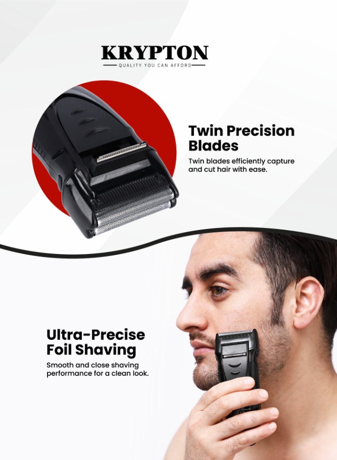 KRYPTON Men’s Electric Rechargeable Foil Shaver – Mini Travel Beard Razor with Precision Foil Head, Cordless USB Rechargeable Shaver, Reciprocating Trimmer for Beard & Stubble, 45 Minutes Runtime, Compact Portable Grooming Tool for Home & Travel Black - Image 2