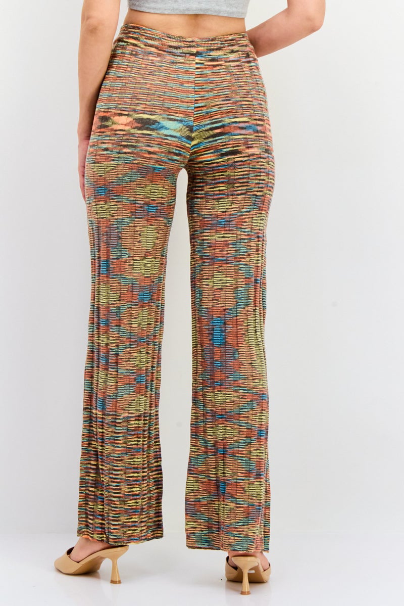 NIA Women Space Dye Print Wide Leg Pants, Grey - Image 3