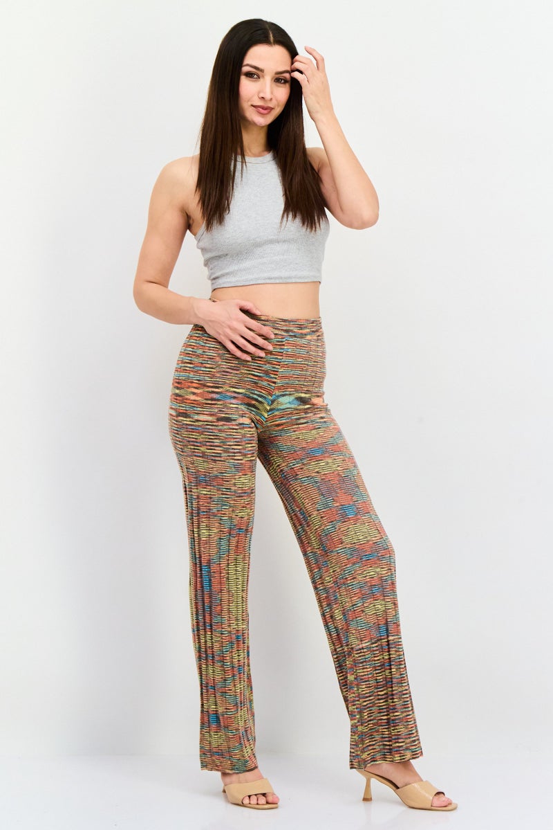 NIA Women Space Dye Print Wide Leg Pants, Grey - Image 4