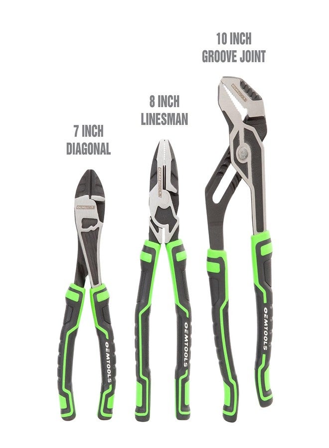 OEMTOOLS 22647 3 Piece Mechanics Pliers Set, For Cutting, Gripping, and Turning Tasks, Includes Diagonal, Linesman, and Groove Joint Pliers, Hardened Edges, Rust-Resistant Finish, TPR Grips - Image 2