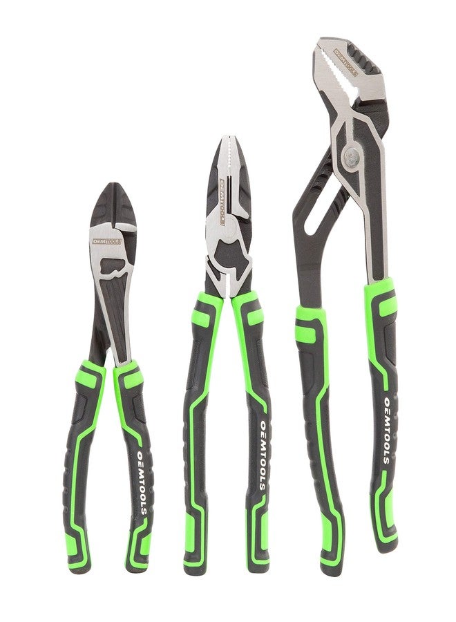 OEMTOOLS 22647 3 Piece Mechanics Pliers Set, For Cutting, Gripping, and Turning Tasks, Includes Diagonal, Linesman, and Groove Joint Pliers, Hardened Edges, Rust-Resistant Finish, TPR Grips - Image 1