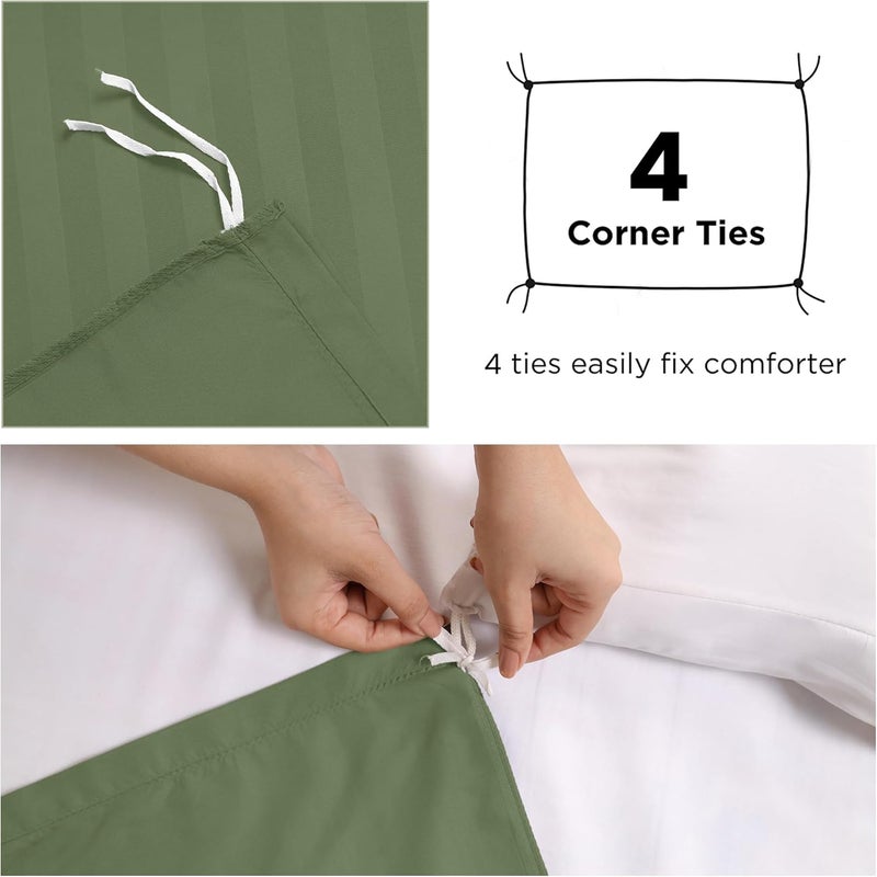 MOONLIGHT20015 Double Duvet Set Reversible Stripes Satin Double Bedding Set with 2 Pillowcases Soft Hypoallergenic Duvet Cover (Olive Green 200x200 CM) - Image 4