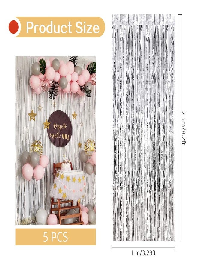 Ohiyoo 5 Pack Silver Fringe Backdrop 3.2ft x 8.2ft Silver Foil Fringe Curtains Party Tinsel Curtain Backdrop Streamers for Birthday Party Decoration Wedding Christmas Decoration (Silver) - Image 3