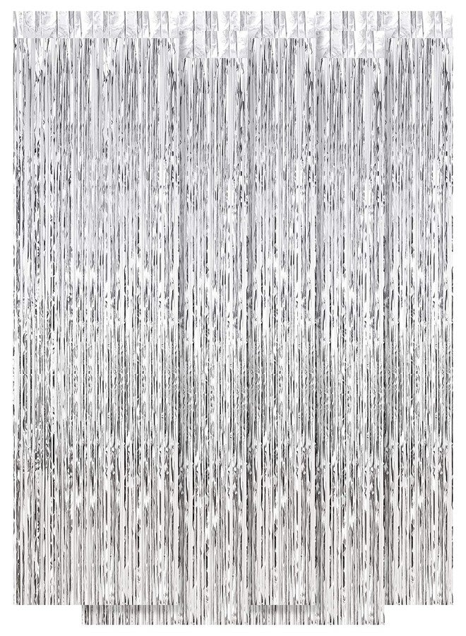 Ohiyoo 5 Pack Silver Fringe Backdrop 3.2ft x 8.2ft Silver Foil Fringe Curtains Party Tinsel Curtain Backdrop Streamers for Birthday Party Decoration Wedding Christmas Decoration (Silver) - Image 1