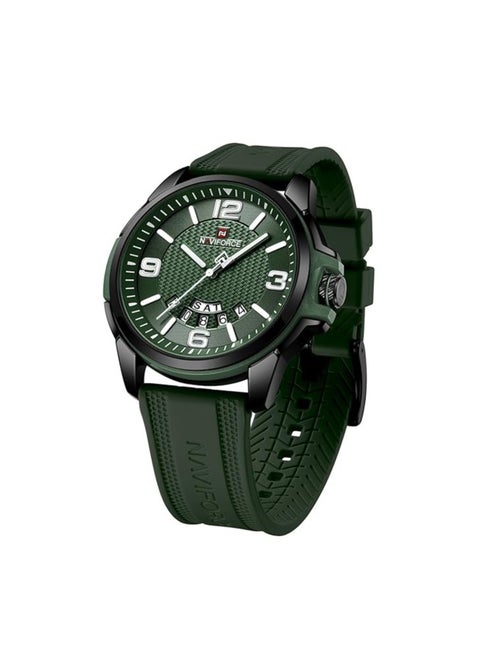Stylish Mens Sports Watch with Green Dial Silicone Strap Quartz Movement Analog Display Water Resistant 30M Durable and Modern Design