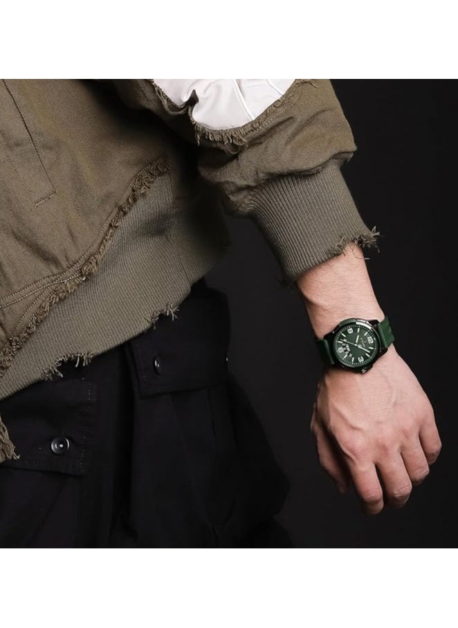 Stylish Mens Sports Watch with Green Dial Silicone Strap Quartz Movement Analog Display Water Resistant 30M Durable and Modern Design