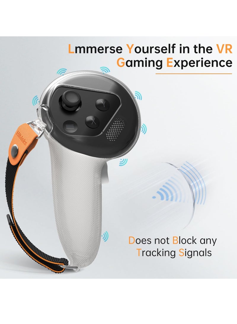 غطاء مقابض تحكم مطور لـ Meta أو Oculus Quest 3 غطاء سيليكون مريح مع تصميم تدليك الإبهام غير القابل للانزلاق وحزام تحكم متين من النايلون يحافظ على أوضاع الفتحات الدقيقة