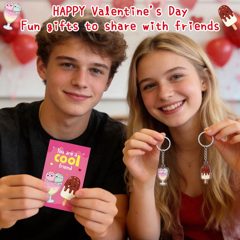 Kigeli 48 Set Valentine's Day Cards for Classroom Exchange Gifts Sweet Dessert Valentine Keychains and Pun Note Cards Organza Bags for Valentines Party Favors Goodie Bags Stuffers School Events Prizes - Image 5