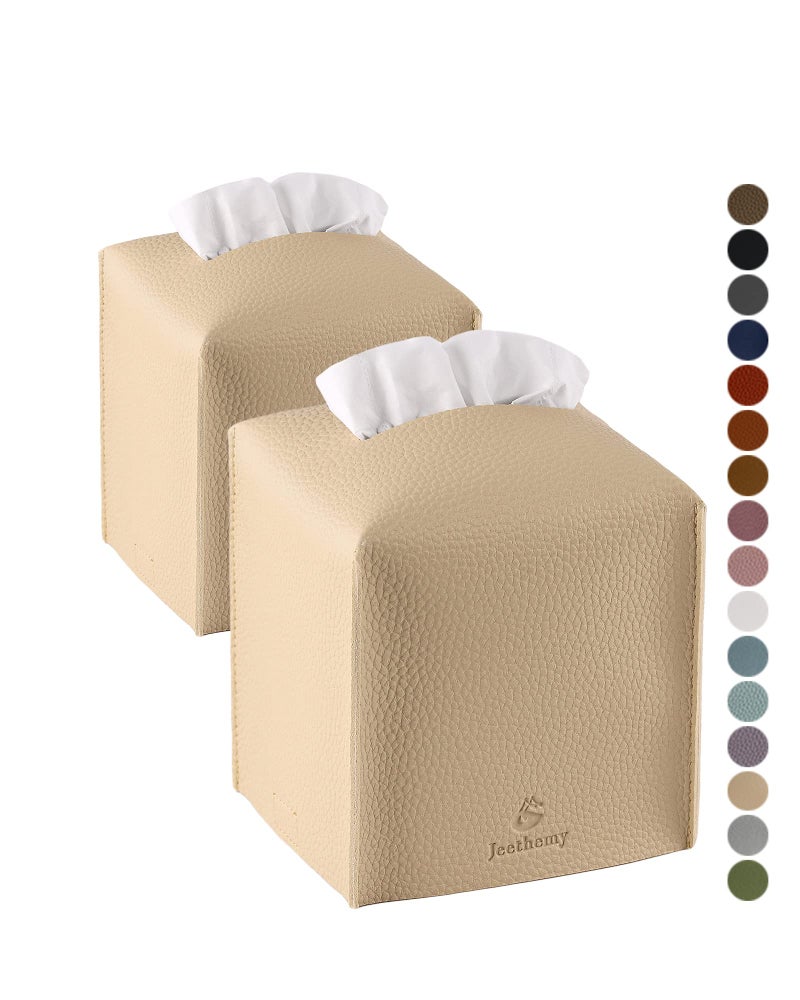 Jeethemy Tissue Box Cover Square PU Leather Tissue Box Holder Modern Tissue Case Facial Paper Organizer Dispenser5X5X5Double Beige