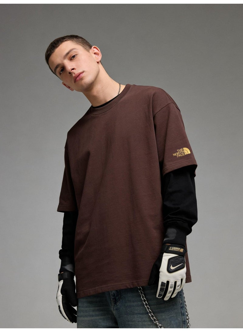 THE NORTH FACE Men's and women's T-shirts with the same style in the north face, high-grade cotton loose short sleeves with golden logo, retro street clothes for men and women. - Image 5