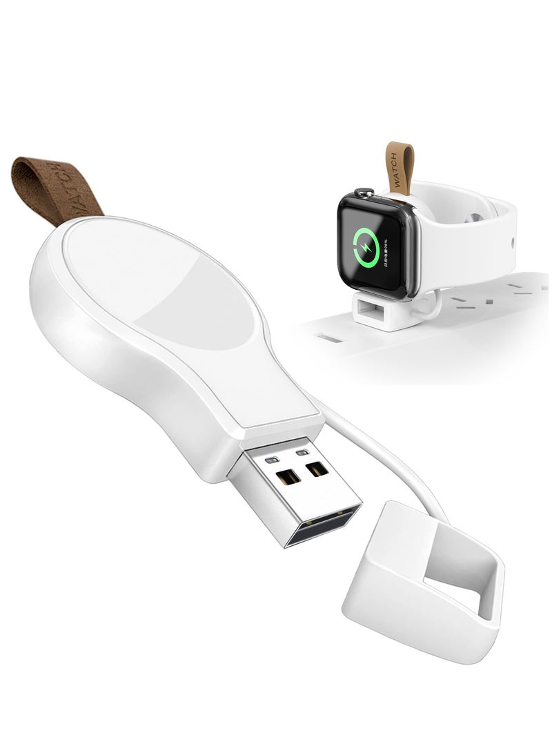 SOLARAE شاحن لاسلكي مغناطيسي سريع الشحن USB محمول لساعات آبل 7/6/5/4/3/2/1/SE - تصميم مناسب للسفر (أبيض) - Image 1