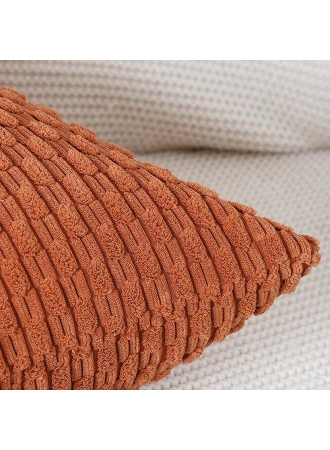 Madizz Pack of 2 Boho Striped Corduroy Cushion Covers 24x24 Inch Rust Soft Decorative Throw Pillow Covers for Bedroom Sofa Pillow Shell - Image 3