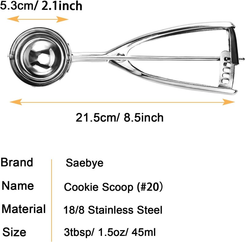 Saebye Large Cookie Scoop. 3 Tbsp Cookie Scoops for Baking, Cookie Dough Scoop, Cupcake Scoops, 2 3/32 inches / 53 mm Ball, 18/8 Stainless Steel, Secondary Polishing - Image 2
