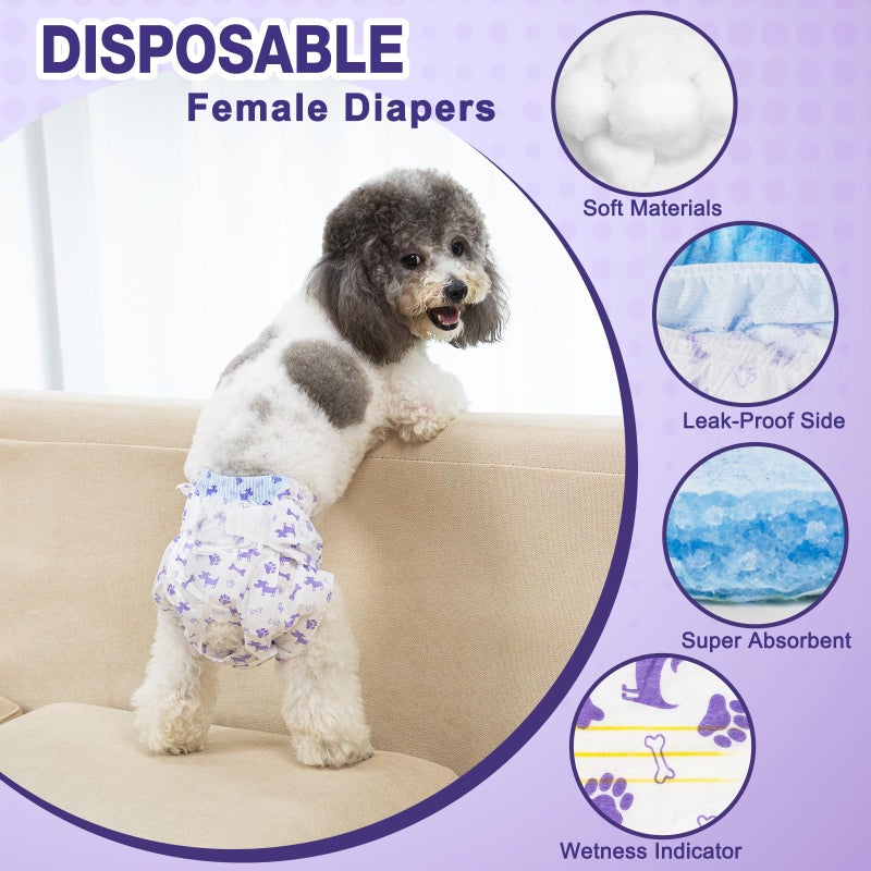 Pet Soft Female Dog Diapers - Disposable Doggie Diapers with Wetness Indicator, Puppy & Cat Diaper Super Absorbent, Fit for Female Dog in Heat or Incontinence, 20pcs (XXS, Mixed) - Image 2