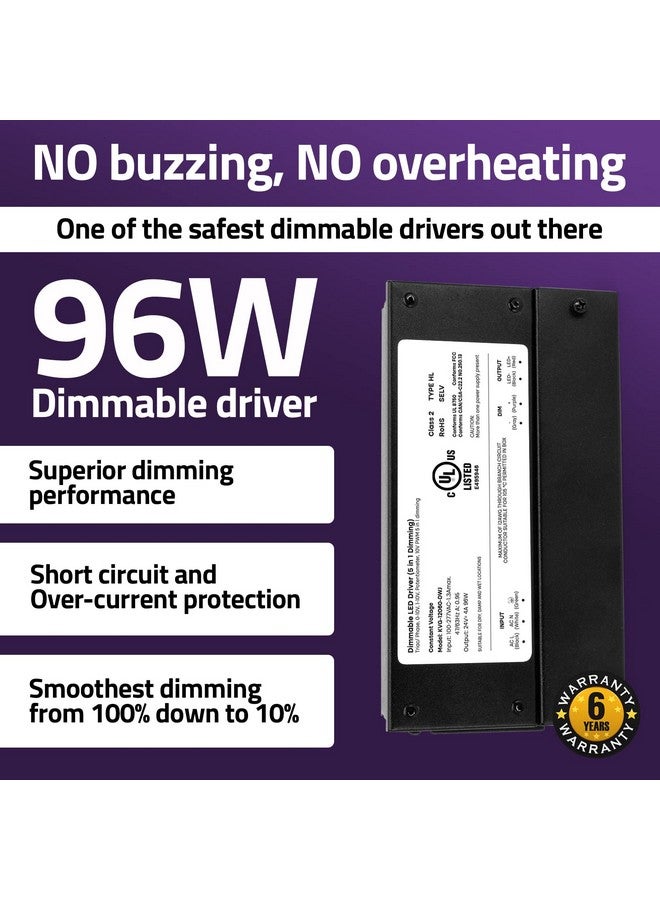 HitLights 24V 96W Dimmable LED Driver - Smooth Flicker Free Dimming - TRIAC, 0-10V, Phase Cut, & 10V PWM - Compatible with Lutron and Leviton Dimmer Switches, UL Listed, Class 2, 100-277V AC - 4A DC - Image 2