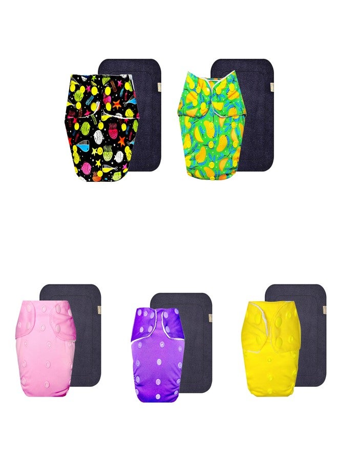 Dumbledo Premium Cloth Diaper with Black Insert (Pack of 5) | Snug Fit | 6-Layer Absorbent Pad | Adjustable Snaps | Everyday Diapering Essential | 3 Months - 3 Years | Unisex Baby - Image 1
