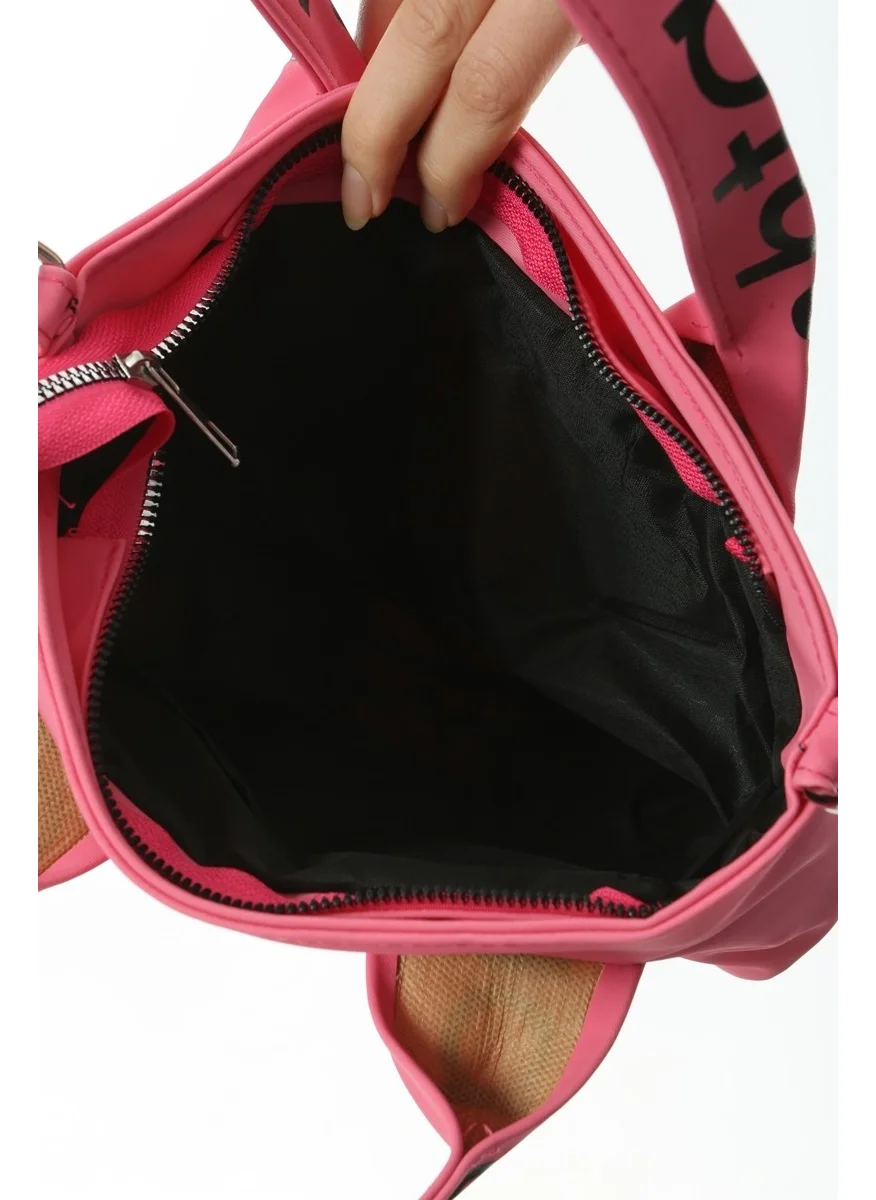 باجهاشتاج Pink Mini Waterproof Handle Written Tote Bag