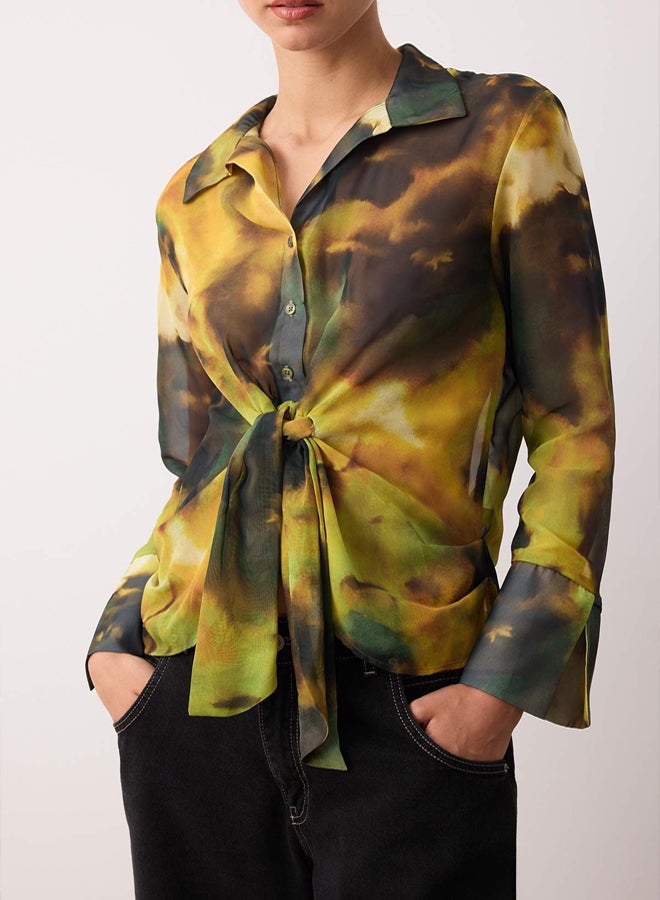 trendyol Green-Multicolor Abstract Pattern Chiffon Shirt - Image 3