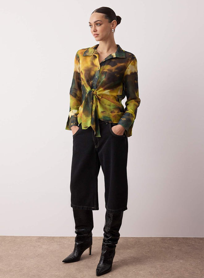 trendyol Green-Multicolor Abstract Pattern Chiffon Shirt - Image 1