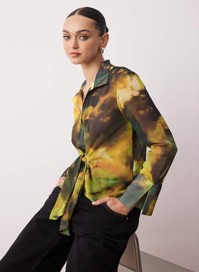 trendyol Green-Multicolor Abstract Pattern Chiffon Shirt - Image 2