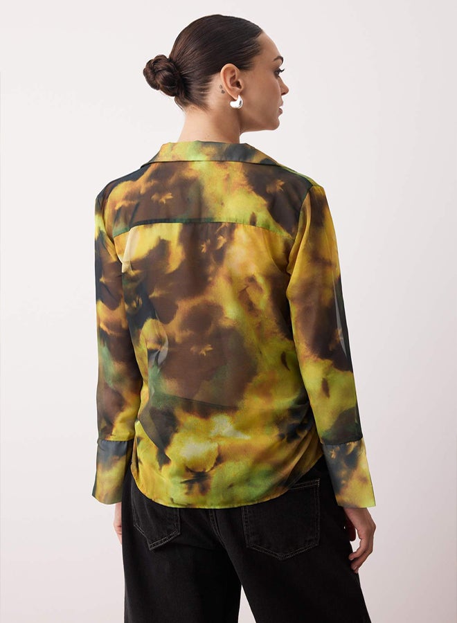 trendyol Green-Multicolor Abstract Pattern Chiffon Shirt - Image 4
