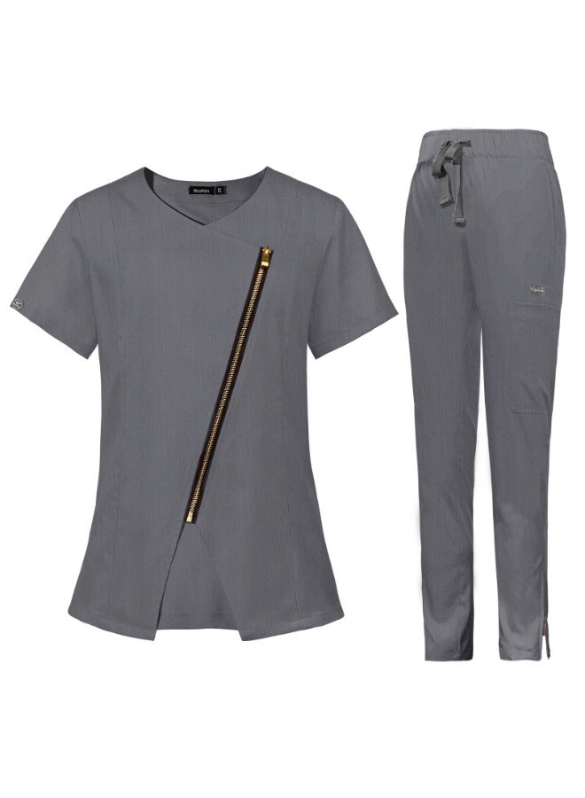 NIBEMINENT Women Medical Nurse Workwear Scrub Uniform Operating Room Tops and Pants Fashion Groomers Pet Veterinary Zipper Healthcare Sets - Image 1