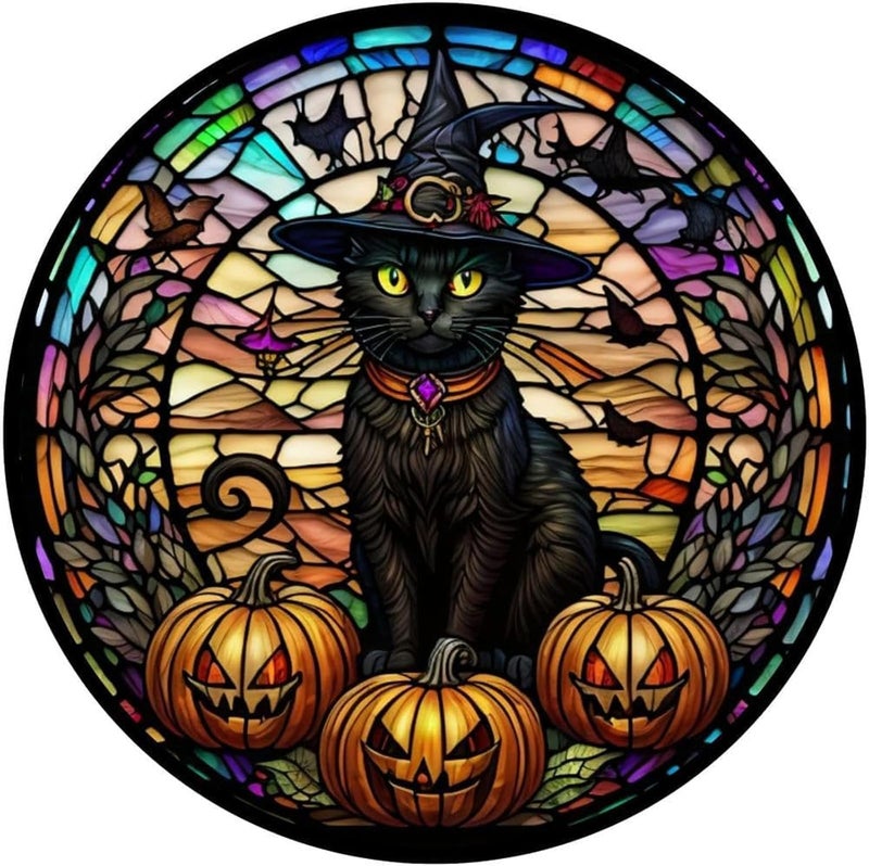 KICHANG Halloween Diamond Painting Diamond Art Kits for Adults,Stained Glass Black Cat Diamond Art,5D Diamond Painting Accessories Diamond Art Kits,Round Full Drill Art Kits- Decor&Gift-11.8x11.8in - Image 1