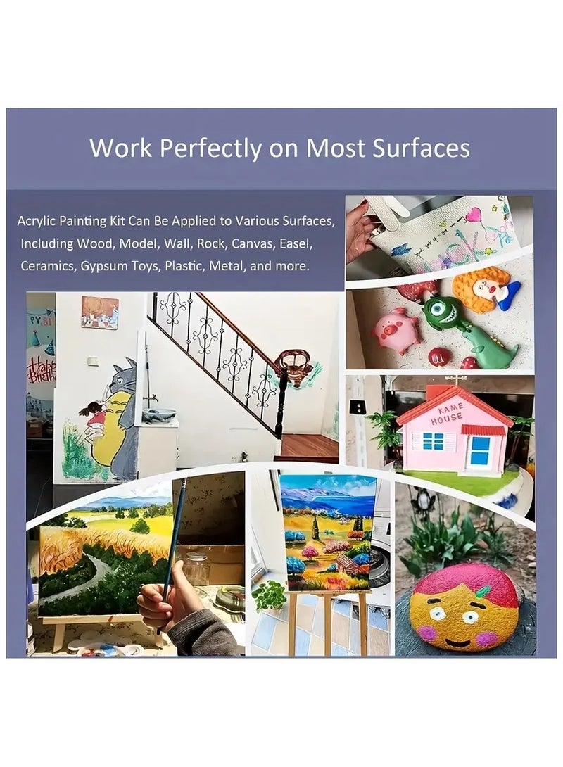 Lanpo مجموعة ألوان أكريليك مكونة من 12 لونًا (60 مل/2 أونصة)، مجموعة فنية للرسم مع 6 فرش ولوحة واحدة، للرسم على القماش والصخور والخشب - مجموعة غير سامة مثالية للحرف اليدوية والفنانين المبتدئين - Image 5