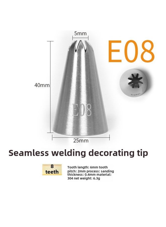 304 Stainless Steel Pastry Nozzle 6-tooth Belt Number Seamless Welding Cream Nozzle Large Cake Decorating Tool-Specifications:E08  - Image 1