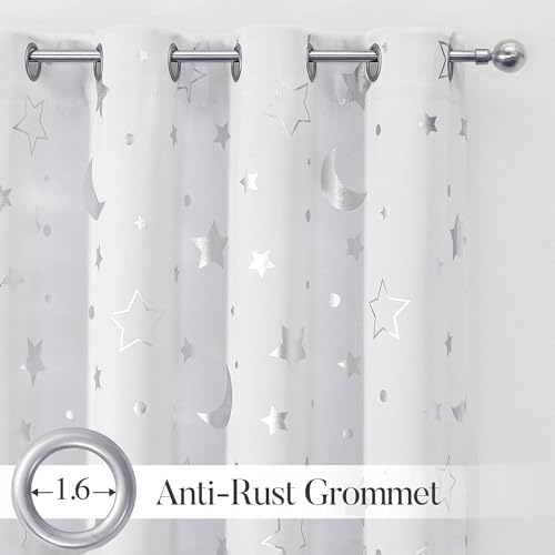 WUBODTI Grey White 100% Blackout Star Curtains for Living Room Kids Room 84 Inches Long 2 Panel Sets, Grommet Cute Space Nusery DrapesThermal Insulated Curtain for Bedroom Baby Room - Image 2